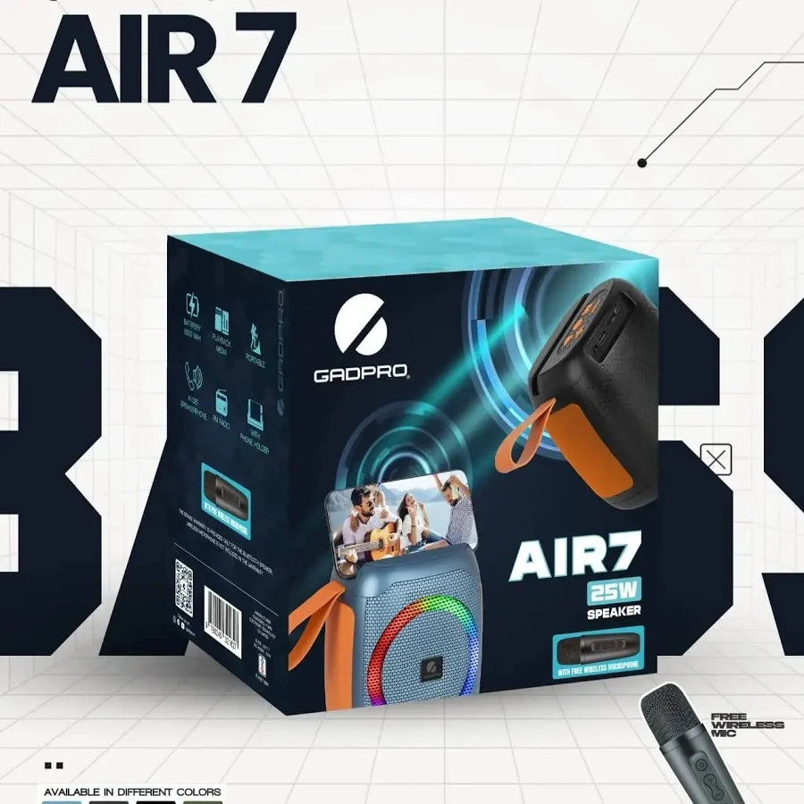 Air7 25W Bluetooth Speaker | with Free Wireless Microphone & 10M Range